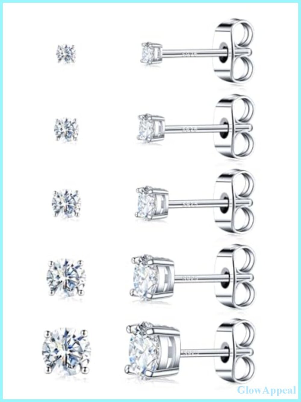 5 Pairs Moissanite 925 Sterling Silver Stud Earrings Set Hypoallergenic 18k